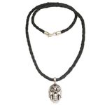 Rainbow moonstone and amethyst pendant necklace, 'Deadly Charm' - Rainbow Moonstone and Amethyst Skull Necklace from Indonesia