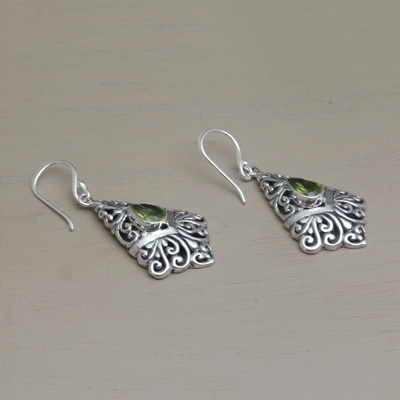 Peridot dangle earrings, 'Fanfare' - Peridot Dangle Earrings in Sterling Silver Settings