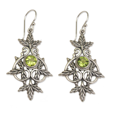 Sterling Silver and Peridot Leaf Dangle Earrings
