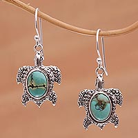 Featured review for Sterling silver dangle earrings, Turtle Pond