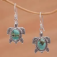 Featured review for Sterling silver dangle earrings, Turtle Pond