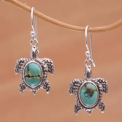 Sterling silver dangle earrings, Turtle Pond