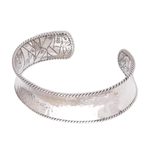 Sterling silver cuff bracelet, 'Reforestation' - Sterling Silver Nature Themed Cuff Bracelet from Bali