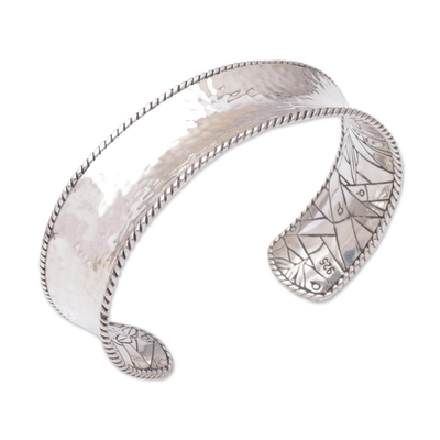 Sterling silver cuff bracelet, 'Reforestation' - Sterling Silver Nature Themed Cuff Bracelet from Bali
