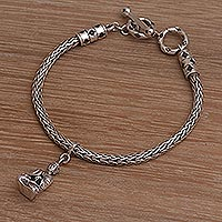 Sterling silver charm bracelet, 'Flying Buddha' - Buddha Charm Bracelet with Sterling Silver Naga Chain