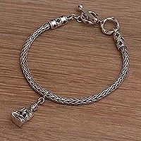 Pulsera de encanto de plata de ley, 'Buda Volador' - Pulsera de encanto de Buda con cadena Naga de plata de ley