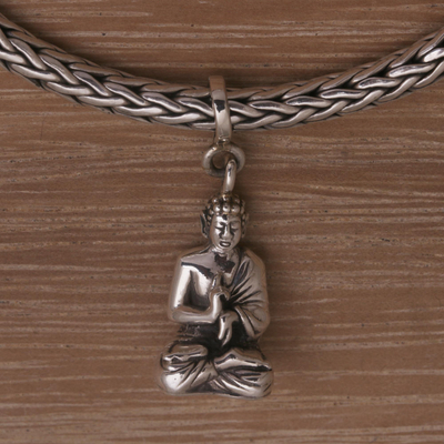 Sterling silver charm bracelet, 'Flying Buddha' - Buddha Charm Bracelet with Sterling Silver Naga Chain