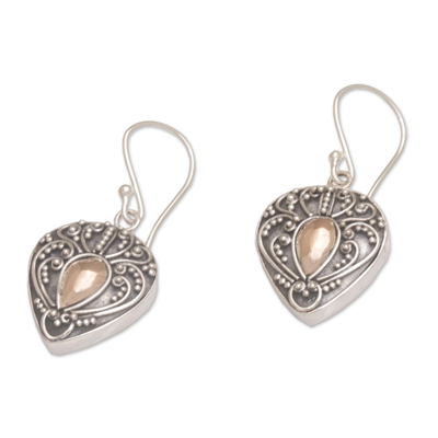 Gold accent sterling silver dangle earrings, 'Gleaming Teardrops' - 18k Gold Accent Sterling Silver Dangle Earrings from Bali
