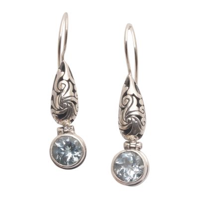 Blue topaz dangle earrings, 'Ocean Vine' - Blue Topaz and Silver Dangle Earrings from Bali