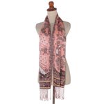 Silk batik scarf, 'Blushing Eden' - Blush and Grey Floral Batik Silk Scarf Boxed Gift Set