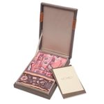 Silk batik scarf, 'Blushing Eden' - Blush and Grey Floral Batik Silk Scarf Boxed Gift Set