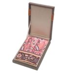 Silk batik scarf, 'Blushing Eden' - Blush and Grey Floral Batik Silk Scarf Boxed Gift Set