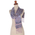 Silk batik scarf, 'Jasmine Mystery' - Lilac Floral Branch Silk Scarf with Fringe and Wood Gift Box