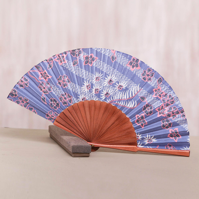 Silk batik fan, 'Java Garden' - Women's Silk Batik Fan with Floral Motifs