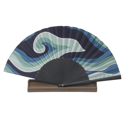 Silk batik fan, 'Mega Mendung' - Batik Motif Fan in 100% Silk and Pinewood