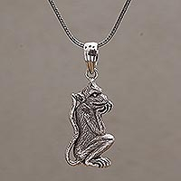 Sterling silver pendant necklace, 'Wondering Lutung'