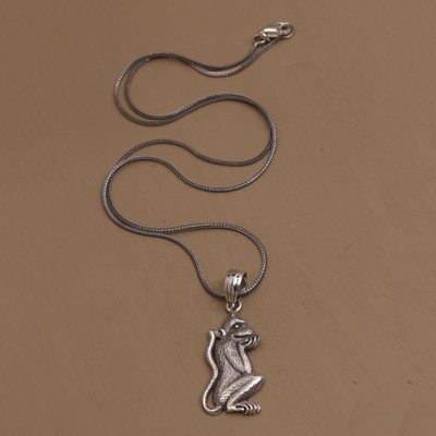 Sterling silver pendant necklace, 'Wondering Lutung' - 925 Sterling Silver Handmade Monkey Pendant Necklace