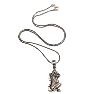 Sterling silver pendant necklace, 'Wondering Lutung' - 925 Sterling Silver Handmade Monkey Pendant Necklace