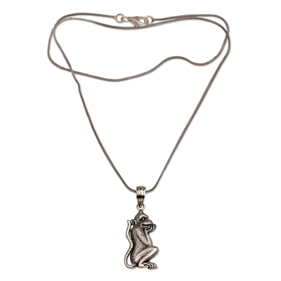Halskette mit Anhänger aus Sterlingsilber - handgefertigte Halskette mit Affenanhänger aus 925er Sterlingsilber