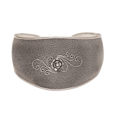 Sterling silver cuff bracelet, 'Lotus Swirl' - Handcrafted Floral Sterling Silver Cuff Bracelet from Bali