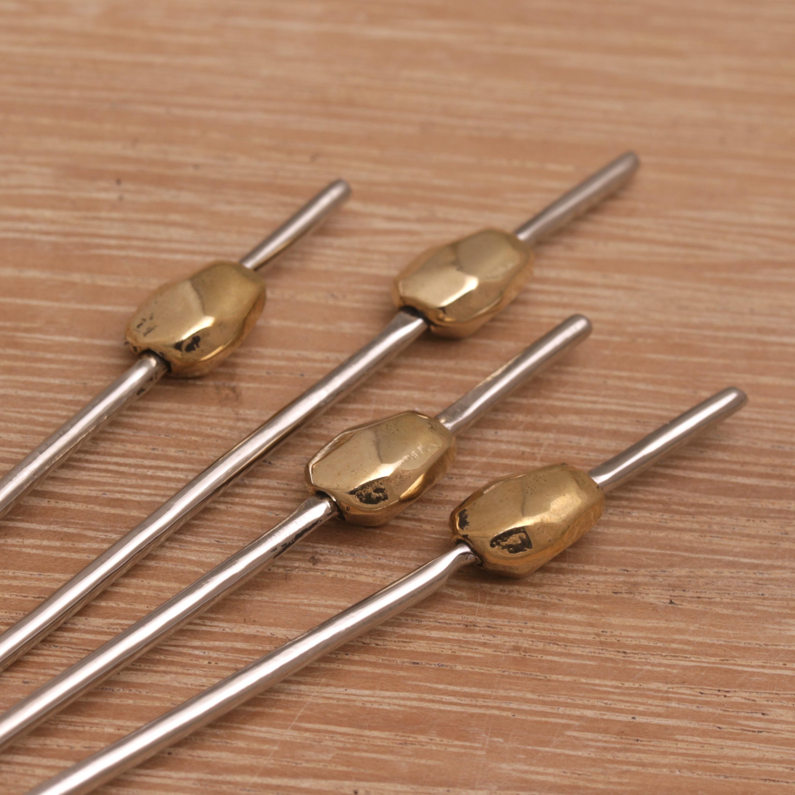 Stainless Steel and Brass Cocktail Picks (Set of 4) Droplet NOVICA