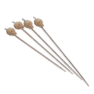 Stainless steel and cow bone cocktail picks, 'Grinning Skull' (set of 4) - Stainless Steel and Bone Cocktail Picks (Set of 4)