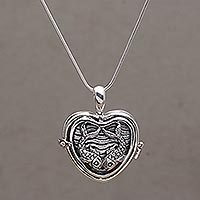 Sterling silver locket necklace, 'Koi Couple' - Koi Fish Heart Shaped Sterling Silver Locket Necklace