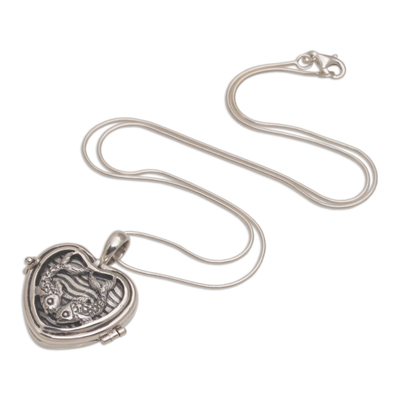Halskette mit Medaillon aus Sterlingsilber - Herzförmige Koi-Fisch-Medaillon-Halskette aus Sterlingsilber