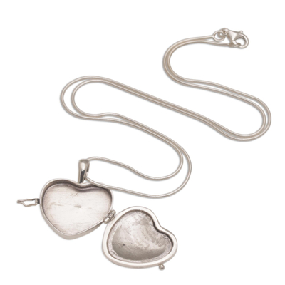 Sterling silver locket necklace, 'Koi Couple' - Koi Fish Heart Shaped Sterling Silver Locket Necklace
