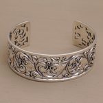 Sterling silver cuff bracelet, 'Undergrowth' - Detailed Sterling Silver Vine and Leaf Cuff Bracelet
