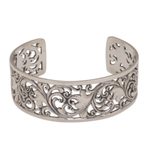 Sterling silver cuff bracelet, 'Undergrowth' - Detailed Sterling Silver Vine and Leaf Cuff Bracelet