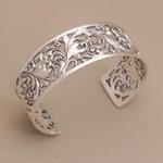 Sterling silver cuff bracelet, 'Undergrowth' - Detailed Sterling Silver Vine and Leaf Cuff Bracelet