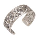 Sterling silver cuff bracelet, 'Undergrowth' - Detailed Sterling Silver Vine and Leaf Cuff Bracelet