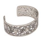 Sterling silver cuff bracelet, 'Undergrowth' - Detailed Sterling Silver Vine and Leaf Cuff Bracelet