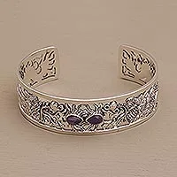 Brazalete de amatista - Brazalete tipo brazalete de plata esterlina y amatista con diseño de dragón