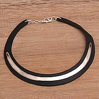 Leather and sterling silver plated brass choker, 'Lavish Night' - Handmade Leather and Silver Plated Brass Choker from Bali