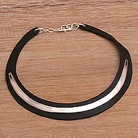 Featured review for Leather and sterling silver plated brass choker, Lavish Night