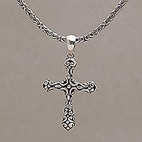 Sterling silver cross pendant necklace, 'One Faith' - Cross Pendant Necklace in 925 Sterling Silver