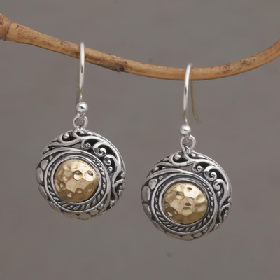 Gold accented sterling silver dangle earrings, 'Endless Radiance' - Balinese Style Gold and Sterling Silver Dangle Earrings