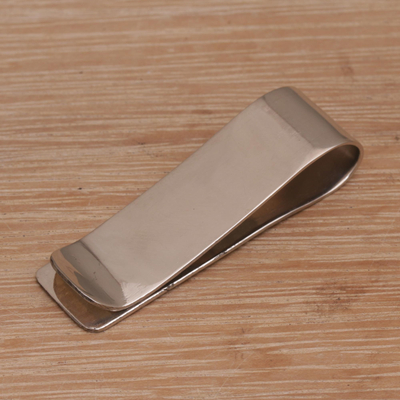 Stainless steel money clip, 'Luck Will Follow Me' - Engraved Stainless Steel Money Clip from Indonesia