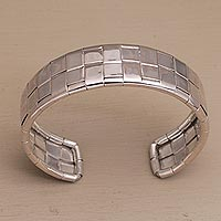 Sterling silver cuff bracelet, 'Gleaming Weave' - Woven Sterling Silver Cuff Bracelet from Bali