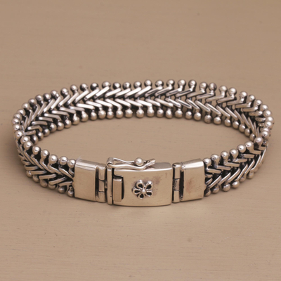 Sterlingsilber-Kettenarmband, 'Geschmeidig wie eine Schlange' - Handgefertigtes Sterling-Silber-Kettenarmband aus Bali