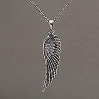 Wing-Shaped Sterling Silver Pendant Necklace from Bali,'Right Wing'
