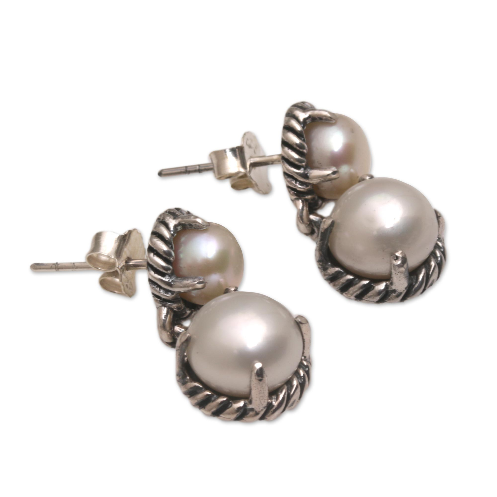 Sterling Silver Dangle Earrings With White Cultured Pearls Cool