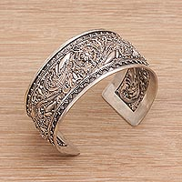 Sterling silver cuff bracelet, 'Merajan Sanctuary' - Ornately Detailed Sterling Silver Cuff Bracelet