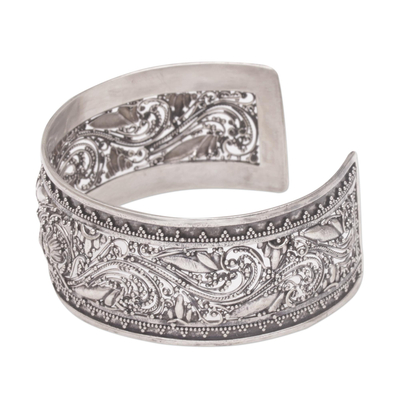 Sterling silver cuff bracelet, 'Merajan Sanctuary' - Ornately Detailed Sterling Silver Cuff Bracelet