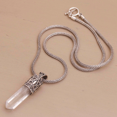Quartz pendant necklace, 'Crystal Eden' - Clear Crystal Quartz and Sterling Silver Pendant Necklace