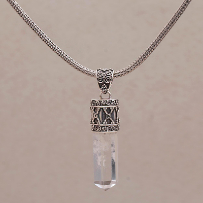 Quartz pendant necklace, 'Crystal Eden' - Clear Crystal Quartz and Sterling Silver Pendant Necklace