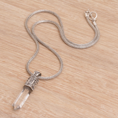Quartz pendant necklace, 'Crystal Vision' - Crystal Clear Quartz Pendant Necklace in Sterling Silver