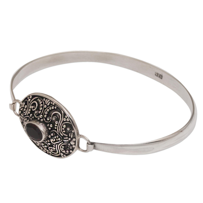 Garnet pendant bangle bracelet, 'Tender Love' - One Carat Oval Garnet and Silver Bangle Bracelet